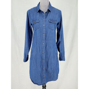 Banana Republic Dress Womens 4 Blue Denim Cotton Flax Blend Button Up Shirtdress